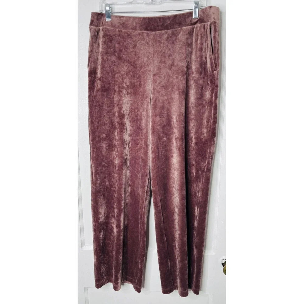 Pure Jill Soft Velvet Pull On Pants Sz M High Rise Purple Straight Leg Velour